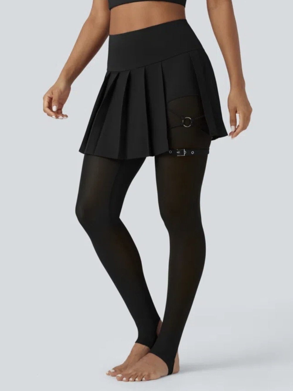 HALARA NWT Black Pleated Skirted Leggings with Garment Hardware